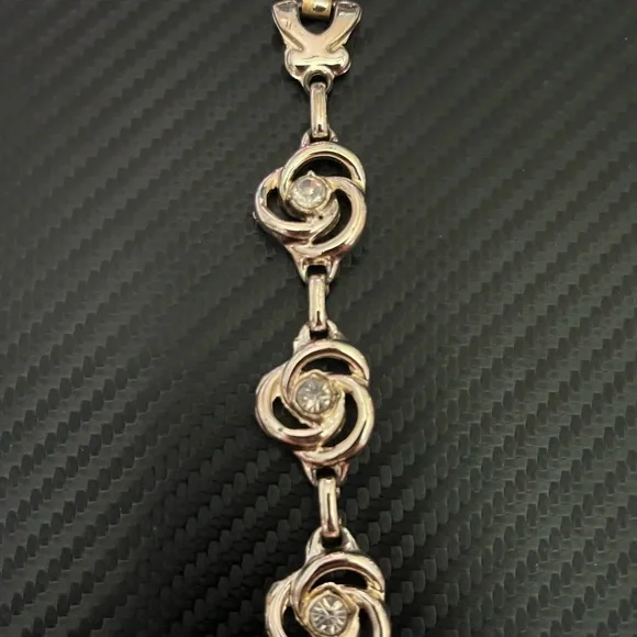 Vintage, Gold Tone, Fold Over Clasp Rhinestone Bracelet 6 3/4” - Picture 2 of 4